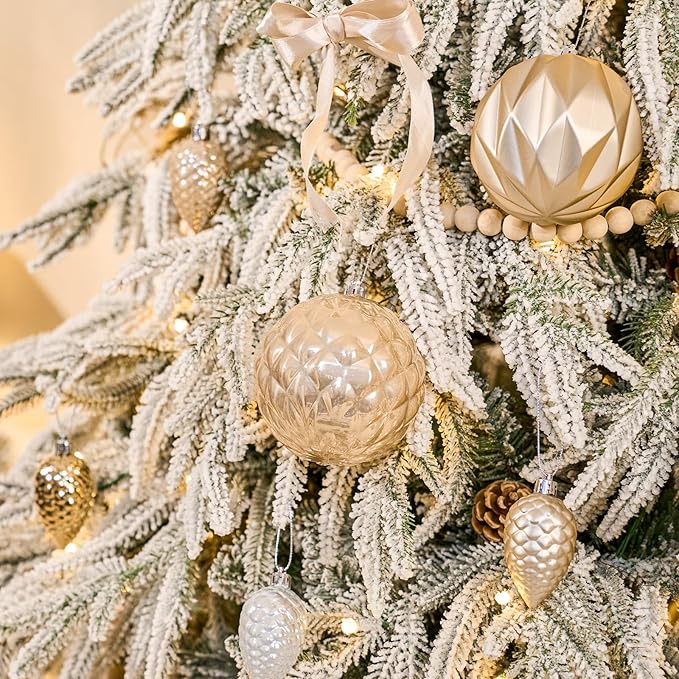 JORNOY Christmas Tree Ornaments, 4inch/100mm Shatterproof Ornaments for Christmas Tree Set - Large Plastic Decorative Hanging Balls Ornaments for Xmas Tree Decorations Party, 12ct (Champagne)