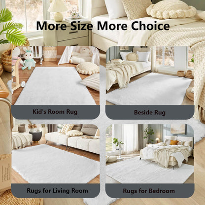 Floralux 5x7 Area Rugs for Living Room, White Shag Rug for Bedroom, Ultra Soft High-Pile Plush Indoor Carpets for Living Room, Playroom, Nursery