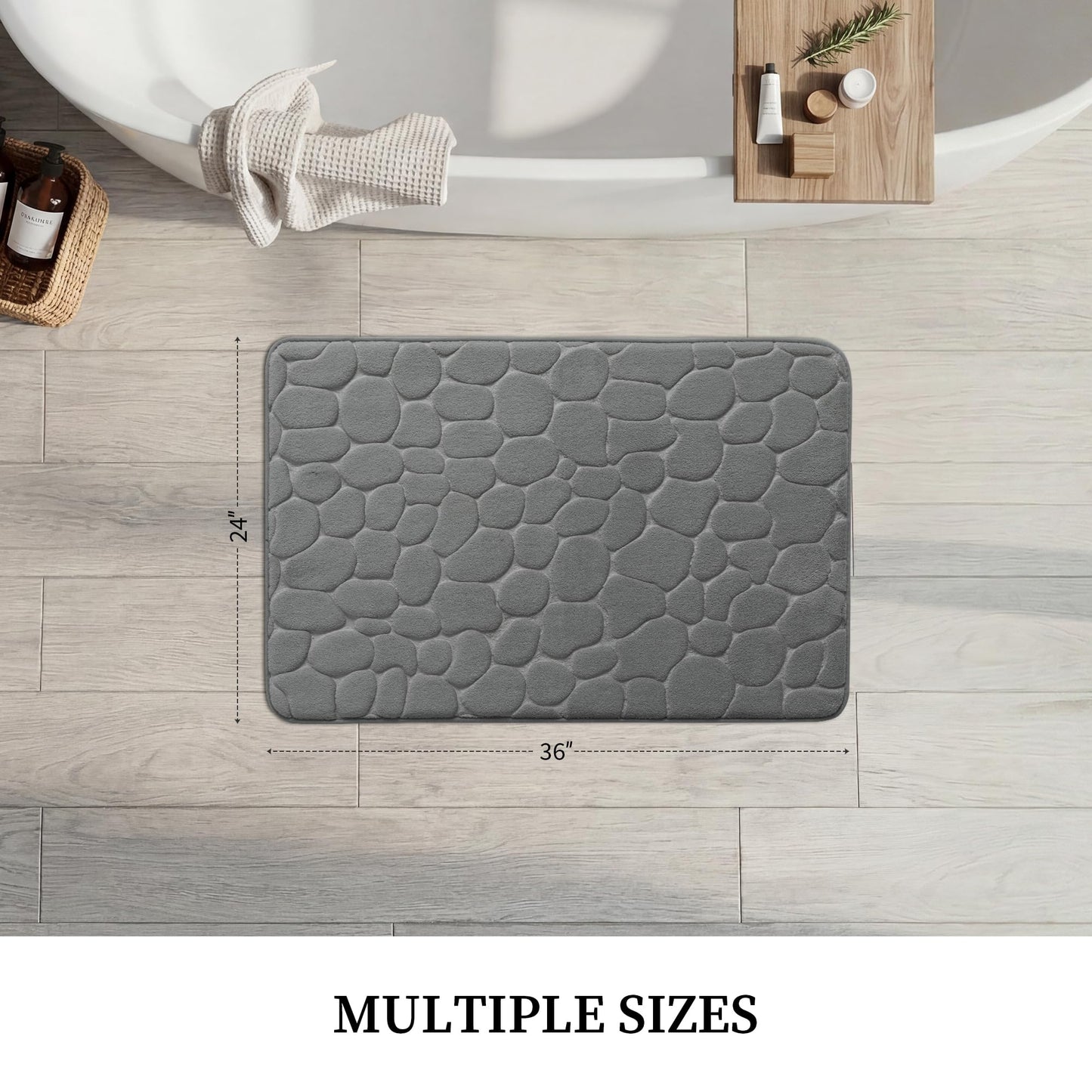 YIHOUSE Memory Foam Cobblestone Rugs Super Water Absorbent Bath Mats for Bathroom Machine Washable Bath Rugs(20x32,Dark Gray)