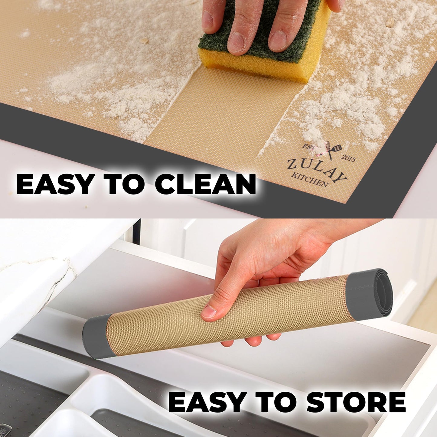 Zulay Kitchen Silicone Baking Mat 2 Pack – 16.5"×11.6" BPA-Free Reusable Baking Sheet, Heat Resistant 480°F – Non-Slip Border, Perfect for Cookies, Bread, Pastries & Oven Use - (Dark Gray)