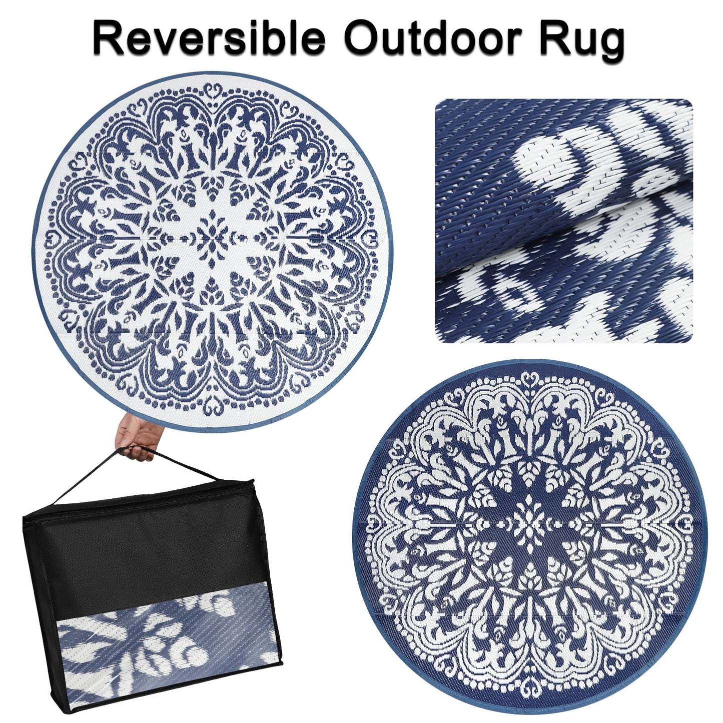 Homcomoda Round Outdoor Patio Rugs 6Ft Waterproof Indoor Outdoor Area Rugs Clearance Reversible Straw Rugs Circle Area Rugs for Porch Garden Deck Backyard Balcony