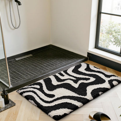 LUMI Non Slip Bathroom Rug Modern Aesthetic, Ultra Soft Absorbent Washable Bath Mats, Quick Dry Premium Floor Rugs for Shower, Tub, Black and White, 24x43