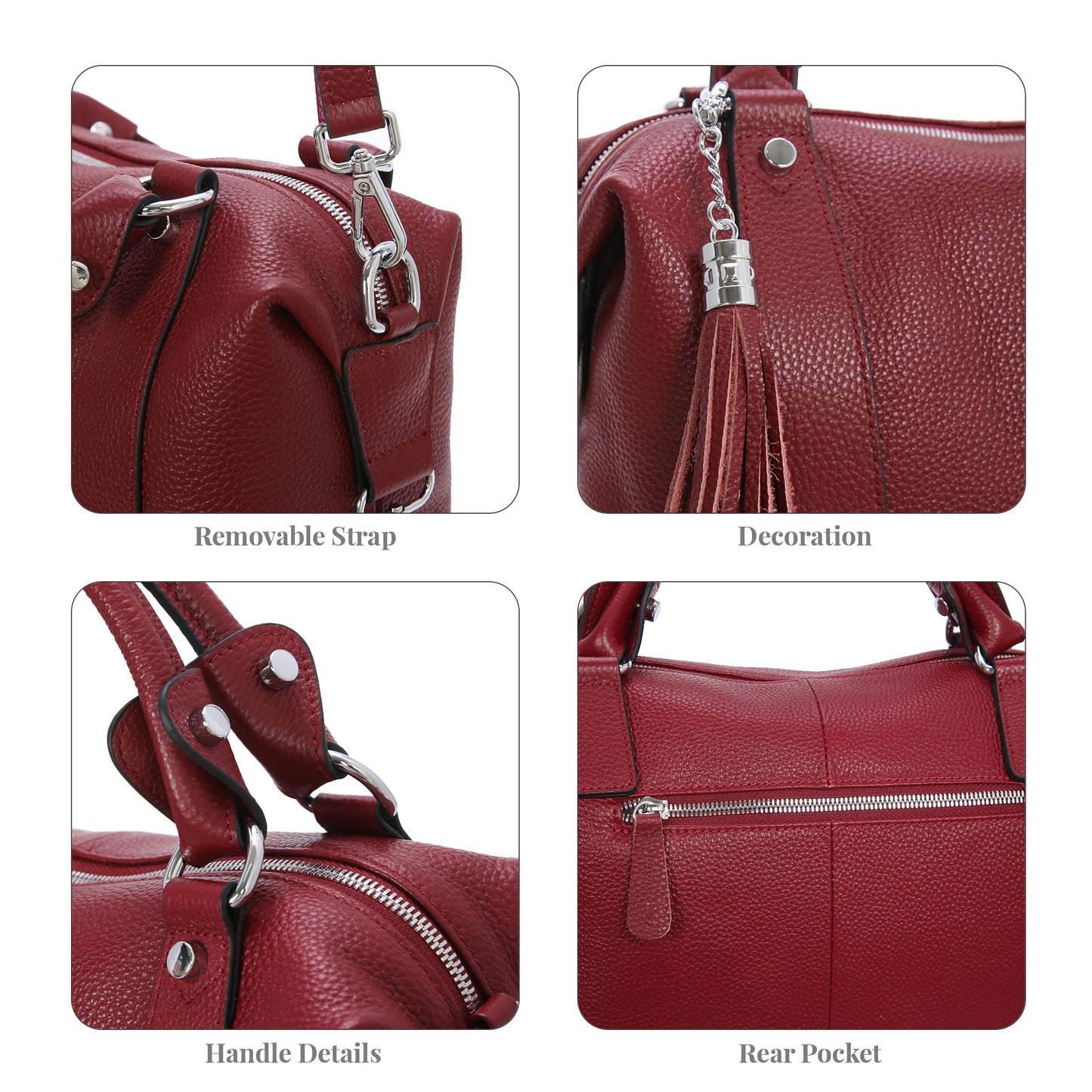 HESHE Soft Genuine Leather Purses for Women Shoulder Handbag Designer Handbags for Woman Hobo Bag Cross Body Purse Women’s Satchel Bag Totes Bags (Wine)