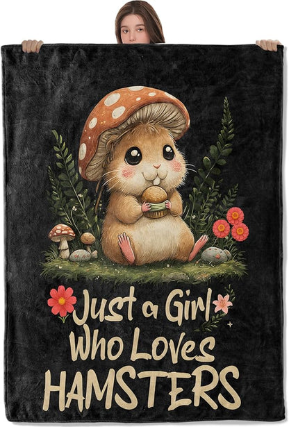 Hamster Mushroom Lightweight Throw Blanket, Whimsical Animal with Forest and Butterfly, Warm Soft Cozy Flannel Blankets, Couch Dorm Home Decor All Season Use, 50x40in, Gifts for Girls Women