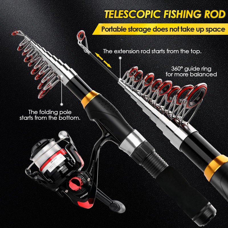 2PCS Telescopic Fishing Rod Reel Combo 6.89FT Collapsible Spinning Pole Kit Compact Fishing Lures Tackle Box Accessories Lightweight Travel Fishing Tool Set for Fishermen Gift