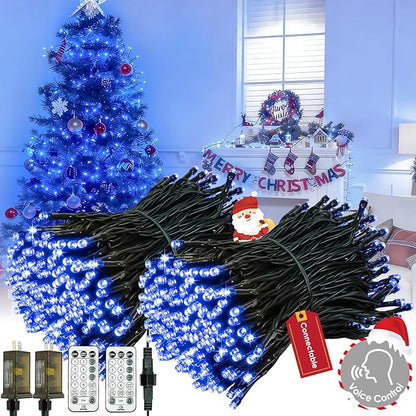 Voice Control Connectable 2PK 164FT 400LED Christmas String Lights Indoor Outdoor with Remote | Smart Twinkle Fairy String Lights 12 Modes & Timer for Xmas Tree Decor (Blue)