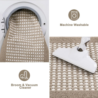 Ileading Kitchen Mat Sets 3 Piece Minimalist 3D Lattice Kitchen Floor Rugs with Non Slip Rubber Backing Machine Washable Farmhouse Runner Rugs for Laundry Hallway Doormat(Beige)