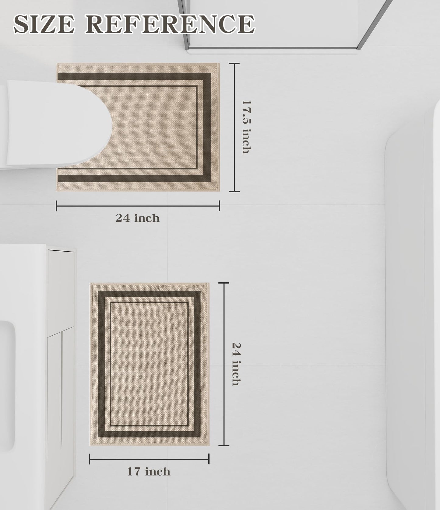chakme 2 Piece Bathroom Rug Sets, Ultra Thin Absorbent Bath Mat for Bathroom Non Slip Machine Washable, Light Beige, 17"x24"+Toilet Mat