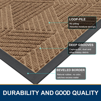 Smiry Front Door Mat Outside Entrance, Heavy Duty Sturdy Natural Rubber Doormat, Trap Dirt and Moisture, Easy Clean Low Profile Mats for Indoor Outdoor Entry, Irregular Triangle (29.5x17, Coffee)