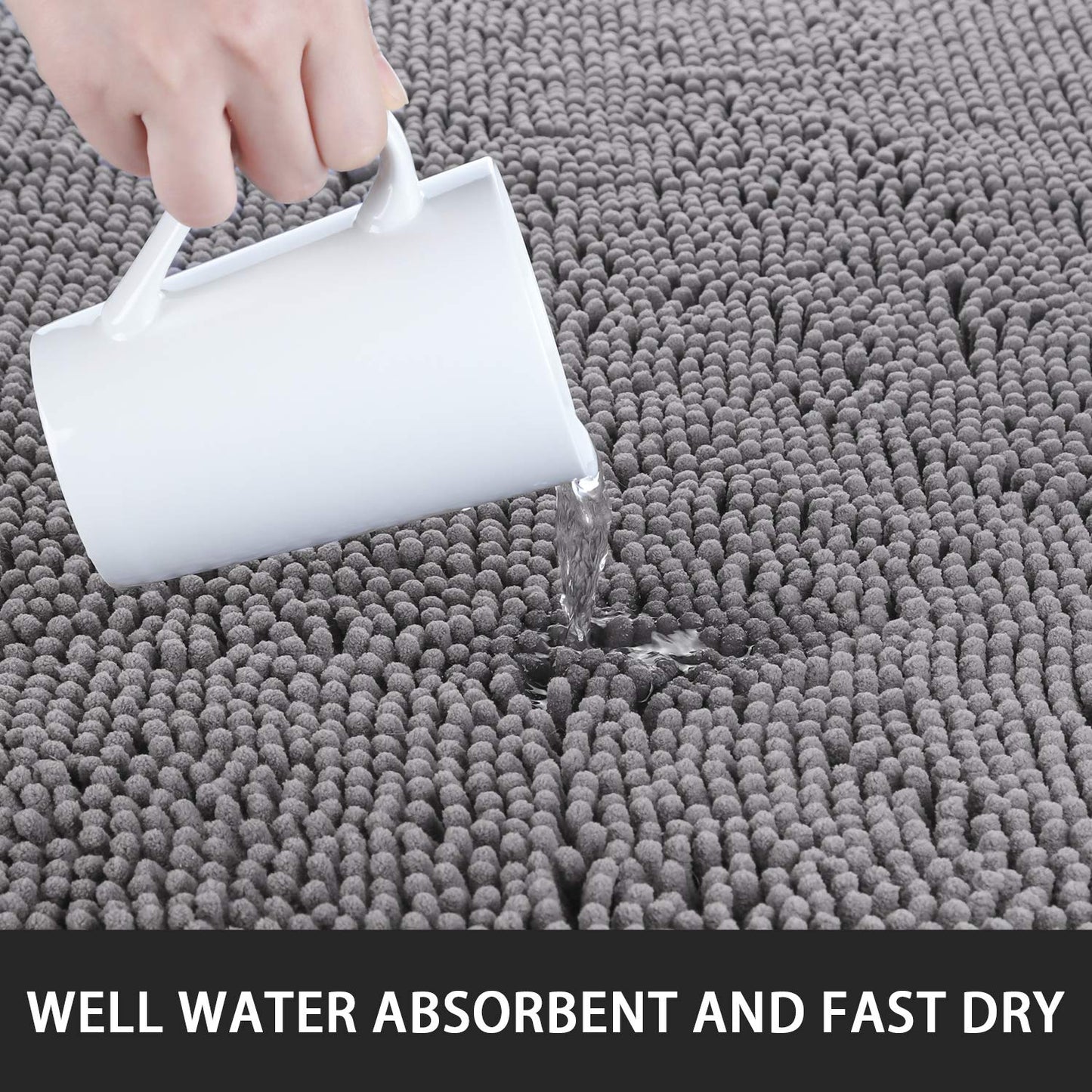 Noahas 24''x 60'' Grey Long Bathroom Rugs Runner,Absorbent Bath Mats for Bathroom Non-Slip with Rubber Backing,Soft Washable Carpet,Plush Chenille Shower Mats Shaggy Durable Bath Rugs