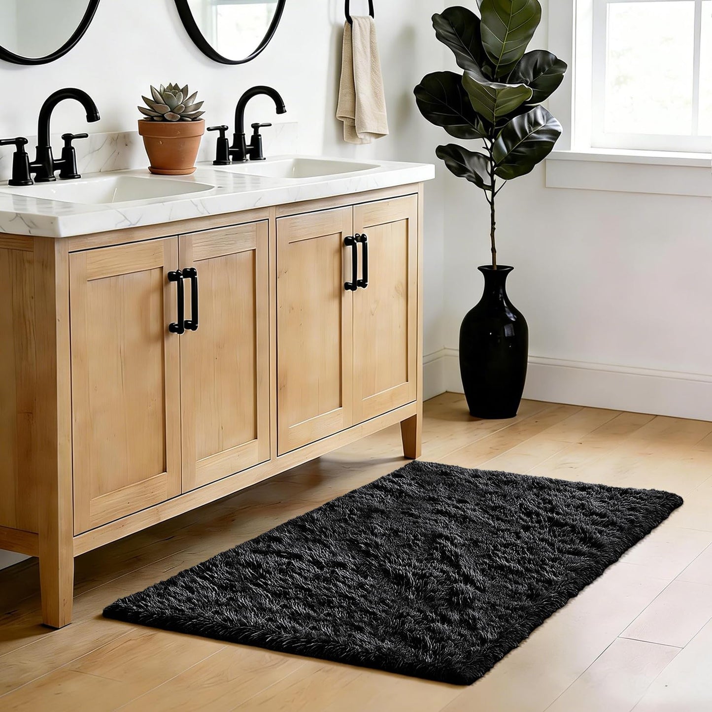 Soft Runner Rugs for Bedroom, Black 2x6 Area Rugs Fluffy Rug Shag Area Rug Carpet, Bedside Rug for Living Room Bedroom Room Home Decor