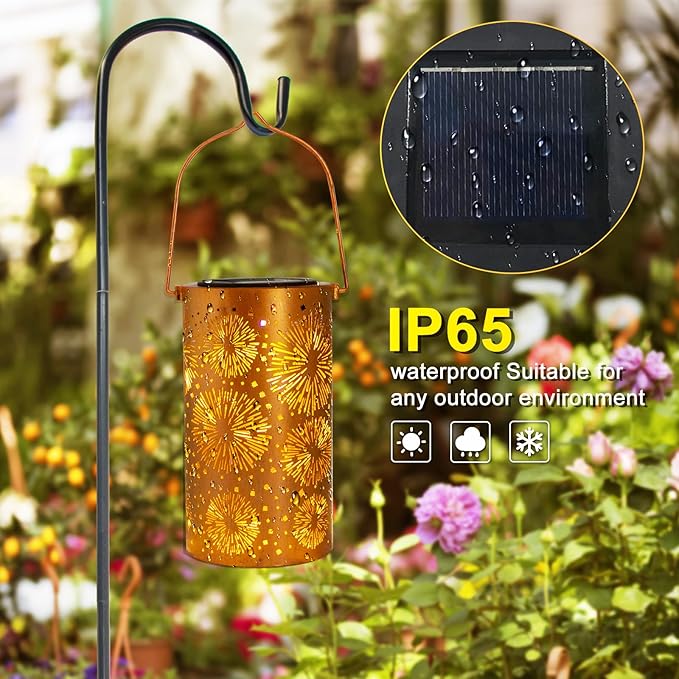 4 Pack Fireworks Birthday Gifts for Women Mom Grandma Solar Lanterns Outdoor Waterproof Garden Decor Metal Hanging LED Decorative Light for Patio Yard Lawn Backyard Front Porch Gardening Gifts