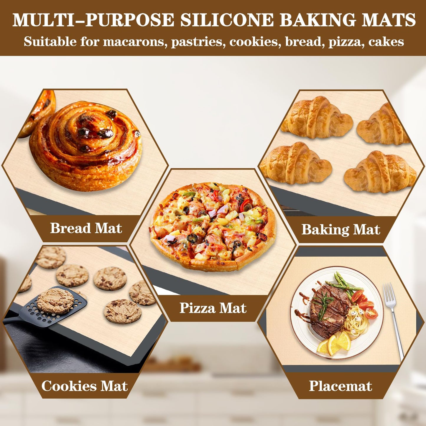 Ninsula Silicon Baking Mats, 16.5"x11.6" 2-Pack Reusable Silicon Baking Mat Sheet, Baking Sheets Non-Stick, Food Safe Baking Mats Can Be Used For Baking Cookies, Bread, Pizzas