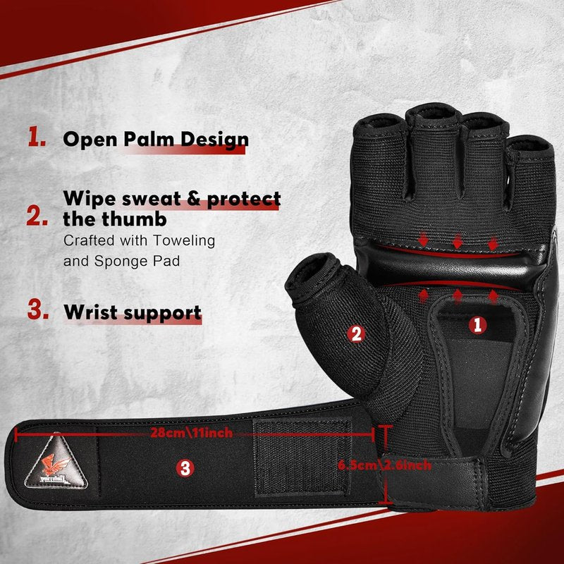MMA Gloves for Training & Sparring - Thickened Knuckle Pads | Fingerless Design for Men & Women