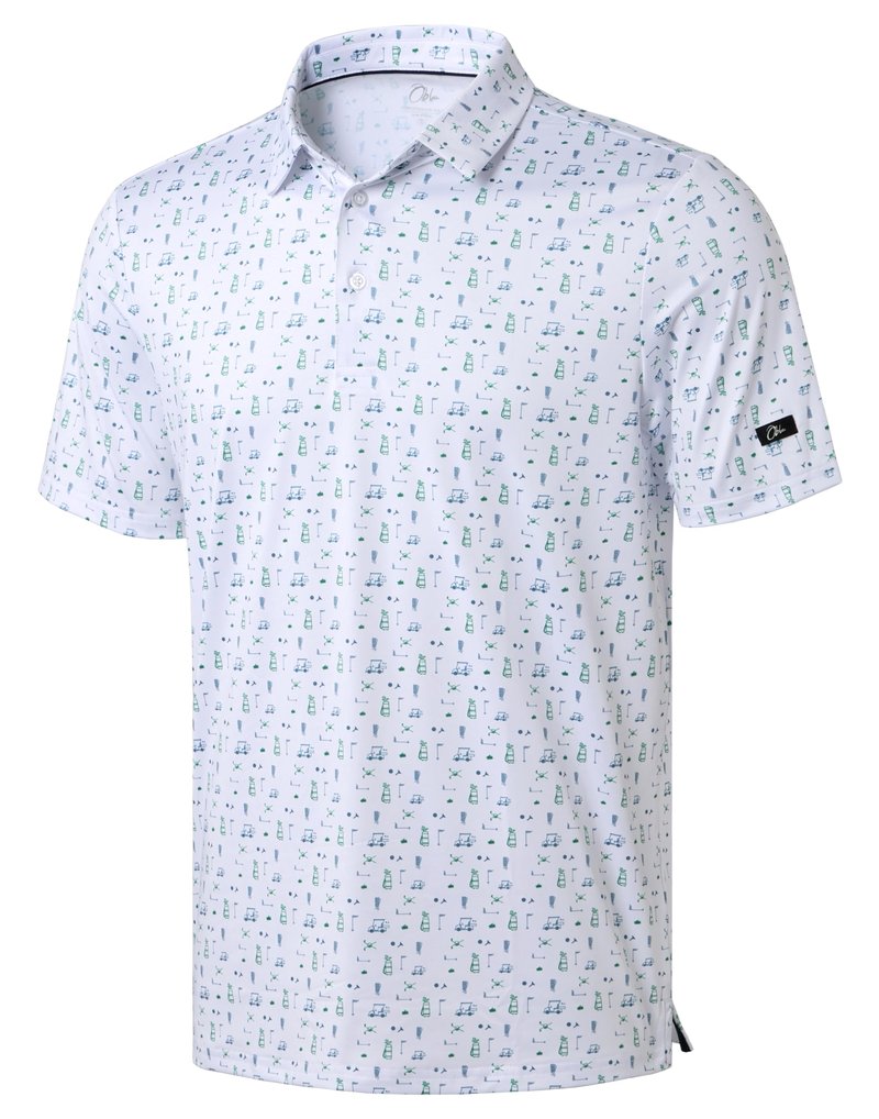 Obla Mens Golf Polo Shirts Short Sleeve Dry Fit Performance Moisture Wicking Casual Print Collared Golf Shirts for Men(White Golf Flag_XXL)