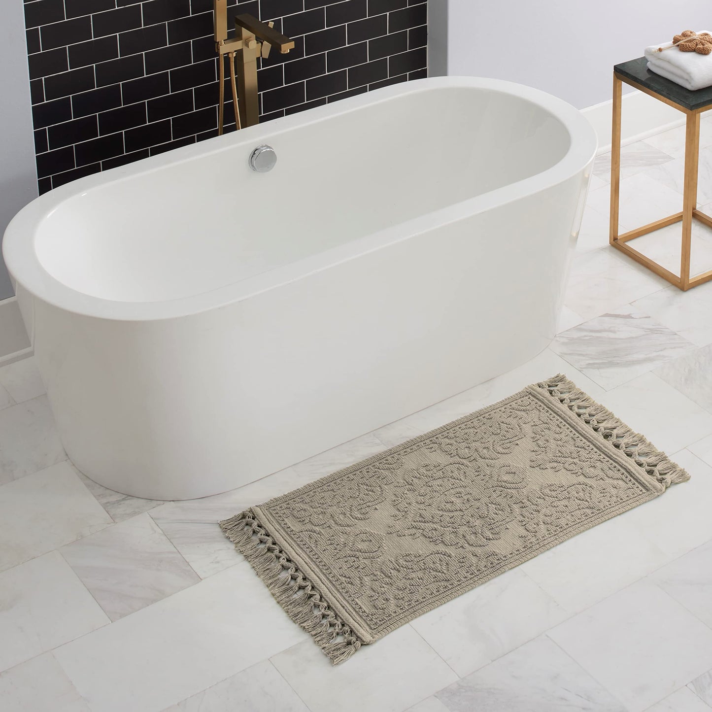 Jean Pierre - Ricardo Bath Mat, Woven Fringe Bathroom Rugs, 100% Cotton, Premium Bathroom Decor - Measures 21" x 41" - Linen