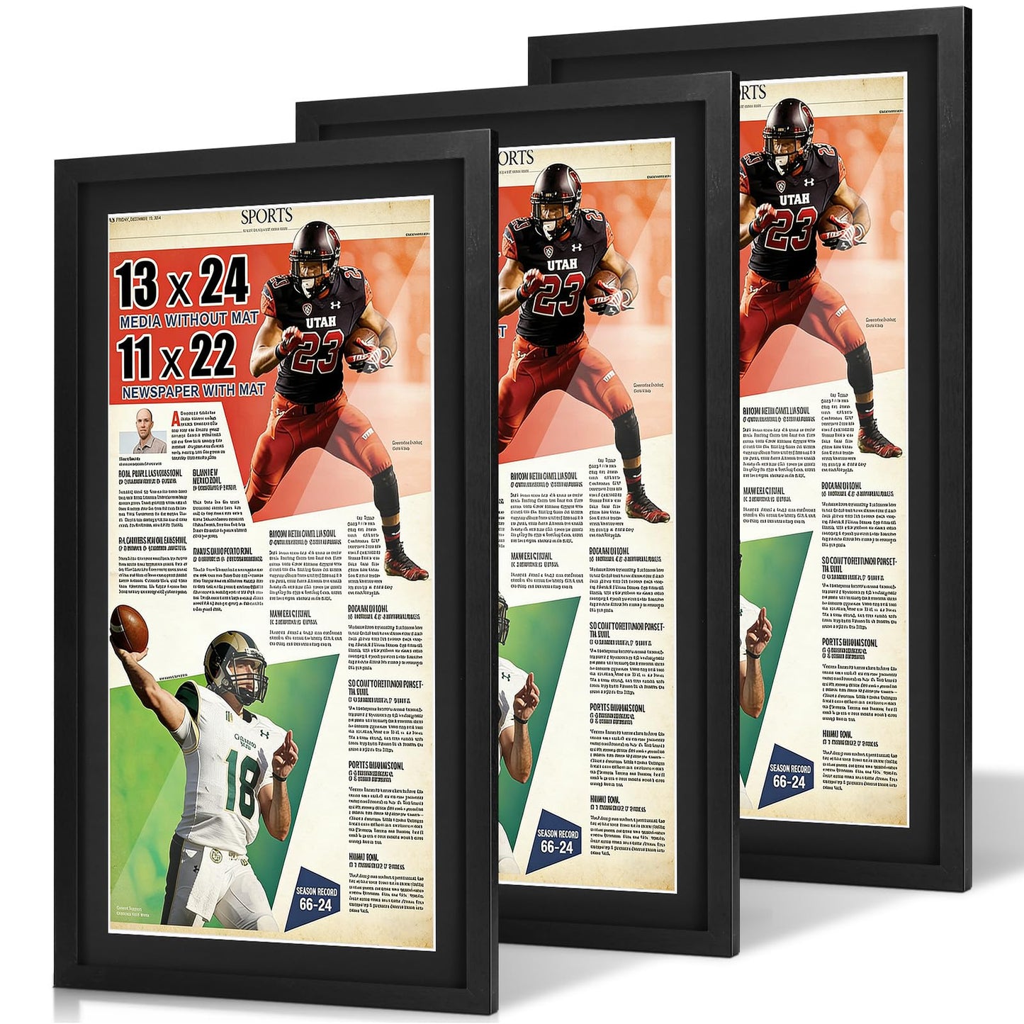 JupDec 11 × 22 Up to 13 × 24 Newspaper Frame, Premium Wood Display Case with Acrylic Panel, Wall Mount or Tabletop Stand, Perfect for Home & Office Decor, Ideal Gift for Collector, 3 Pack, Black