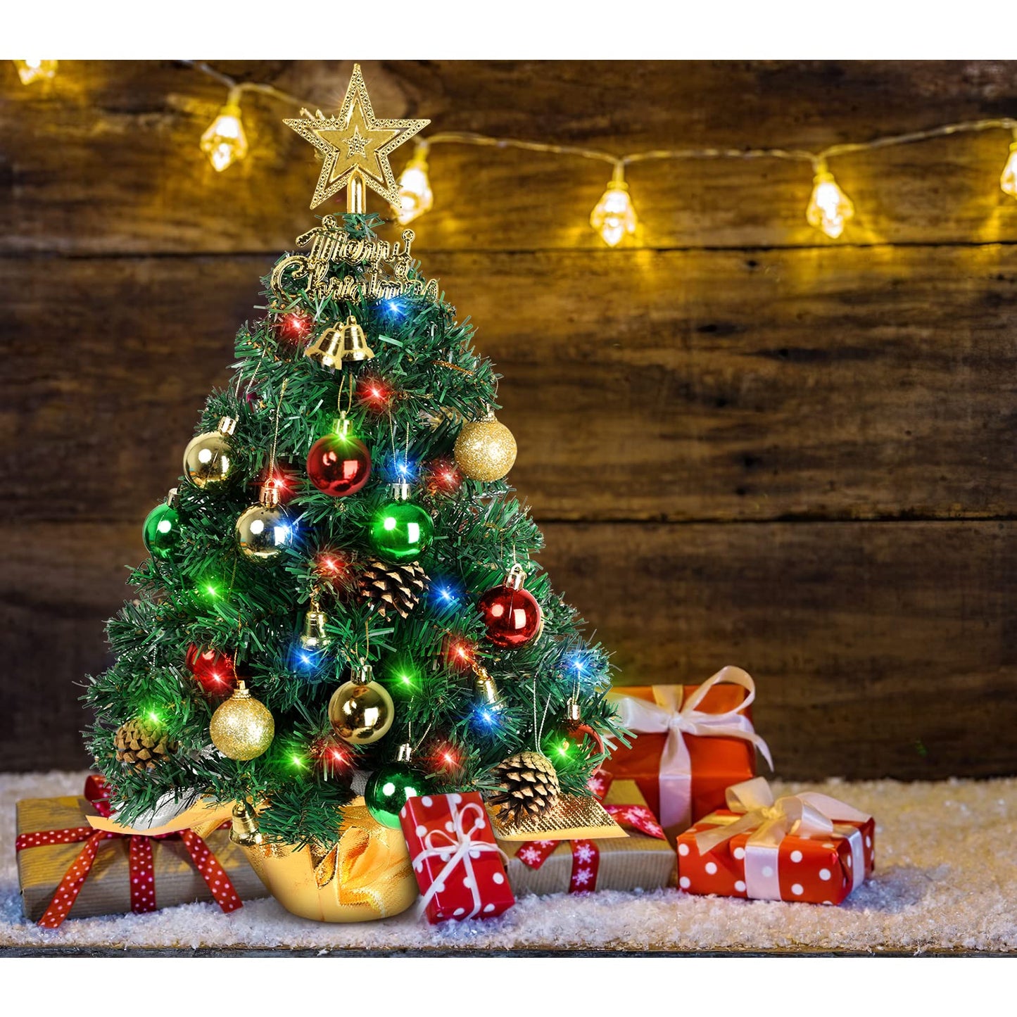 AGIRL Tabletop Christmas Tree 22 Inch Mini Artificial Christmas Tree with 30 LED String Lights, Star Tree, Tabletop Small Xmas Tree for Holiday Indoor DIY Christmas Decor