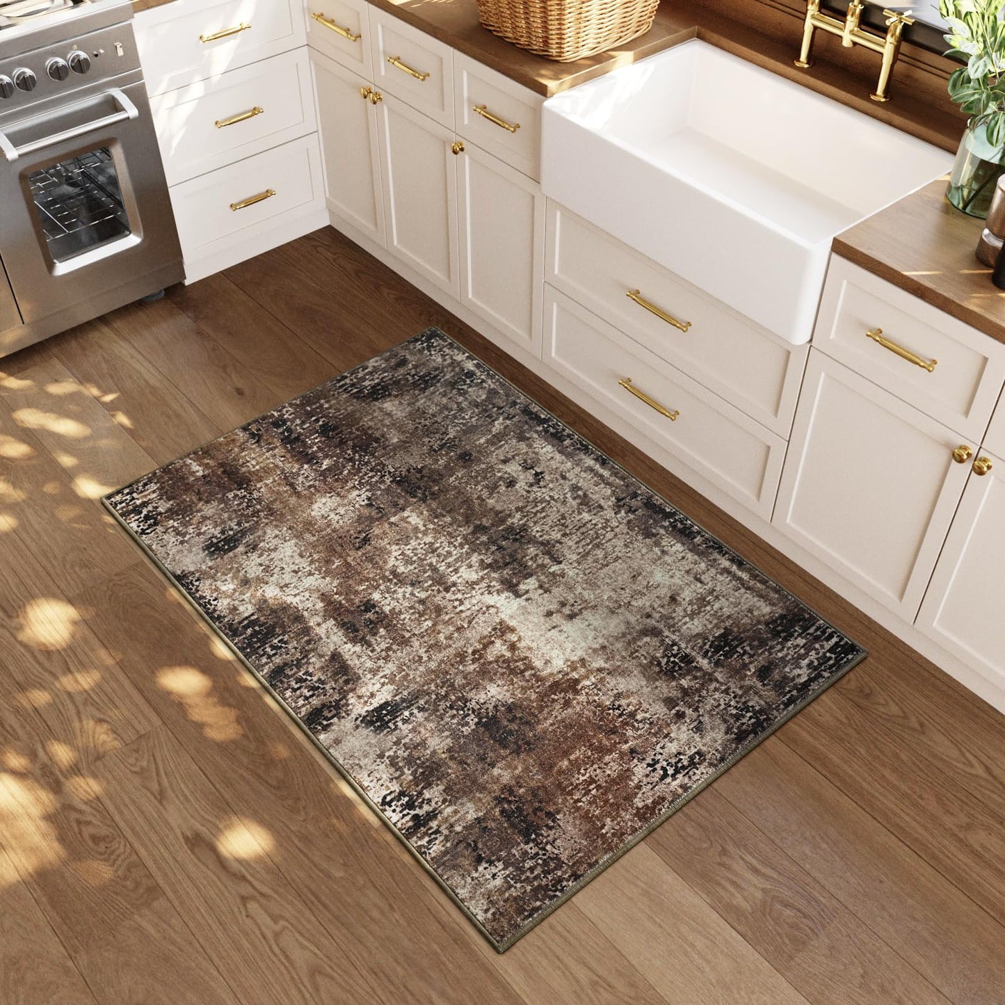 Entrance Rugs Indoor 2x3 Brown Entry Rug Washable Abstract Coffee Small Area Rug Non-Slip Low Pile Throw Rugs for Entryway, Kitchen Floor, Front Door Indoor Door Mat, Bathroom, Bedroom Bedside
