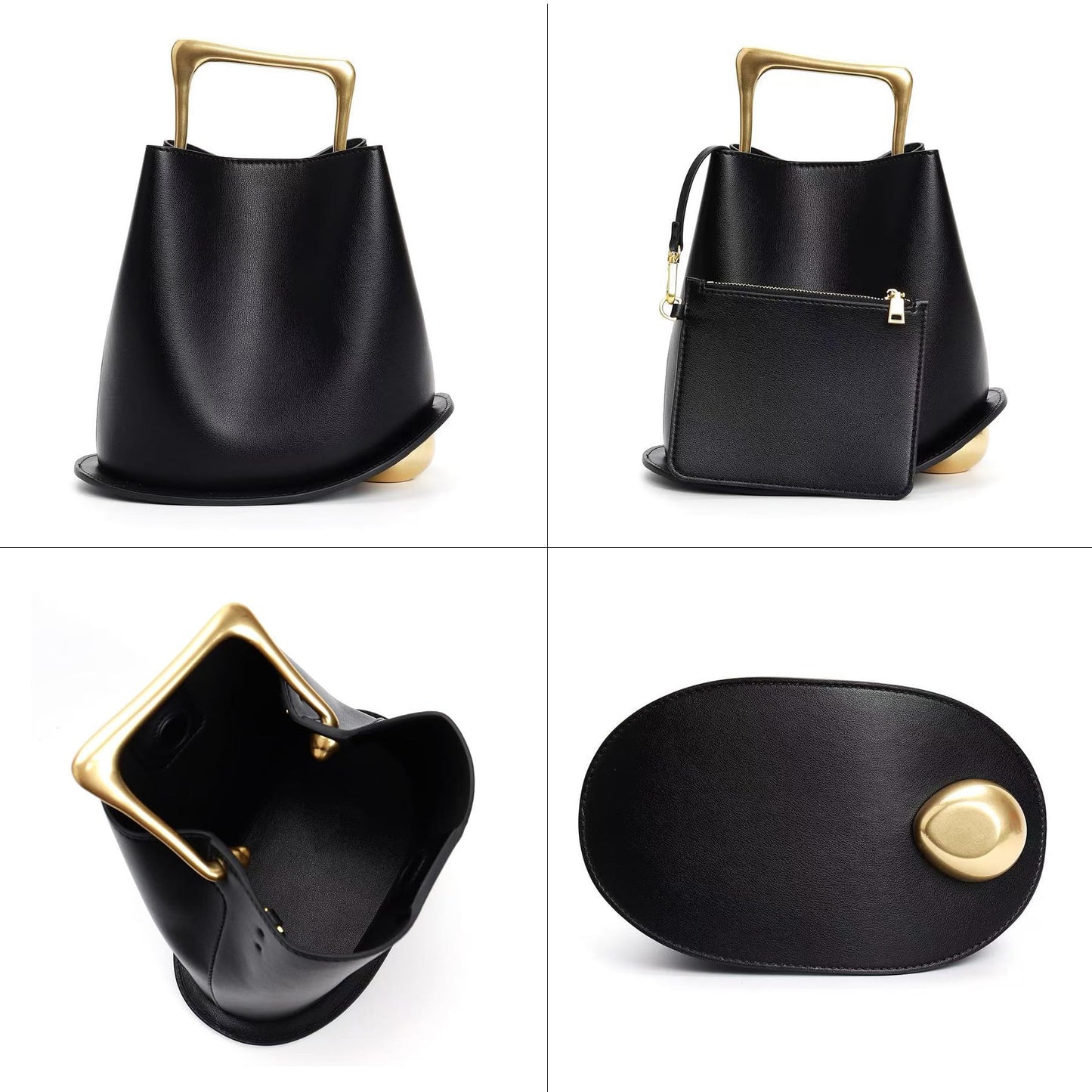 ZGRJSZDD Women Genuine Leather Handbag Crossbody Shoulder Purse Top Handle Bucket Bag, B Coffee