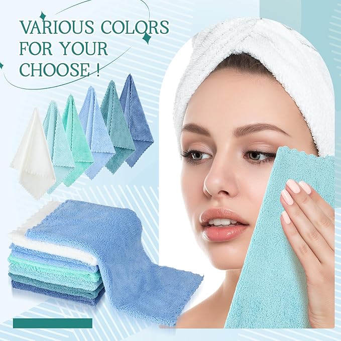 Syhood 12 Pieces Face Wash Cloth 12 x 12 in Makeup Remover Cloths Towel Coral