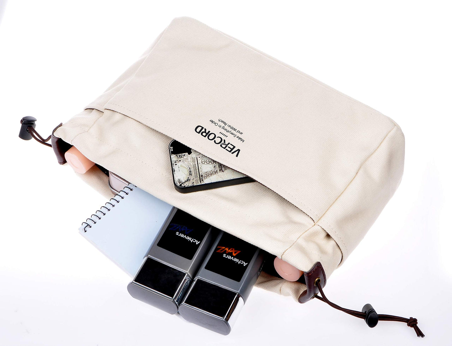 Vercord Canvas Handbag Organizers, Sturdy Purse Insert Organizer Bag in Bag, 10 Pockets Beige Small