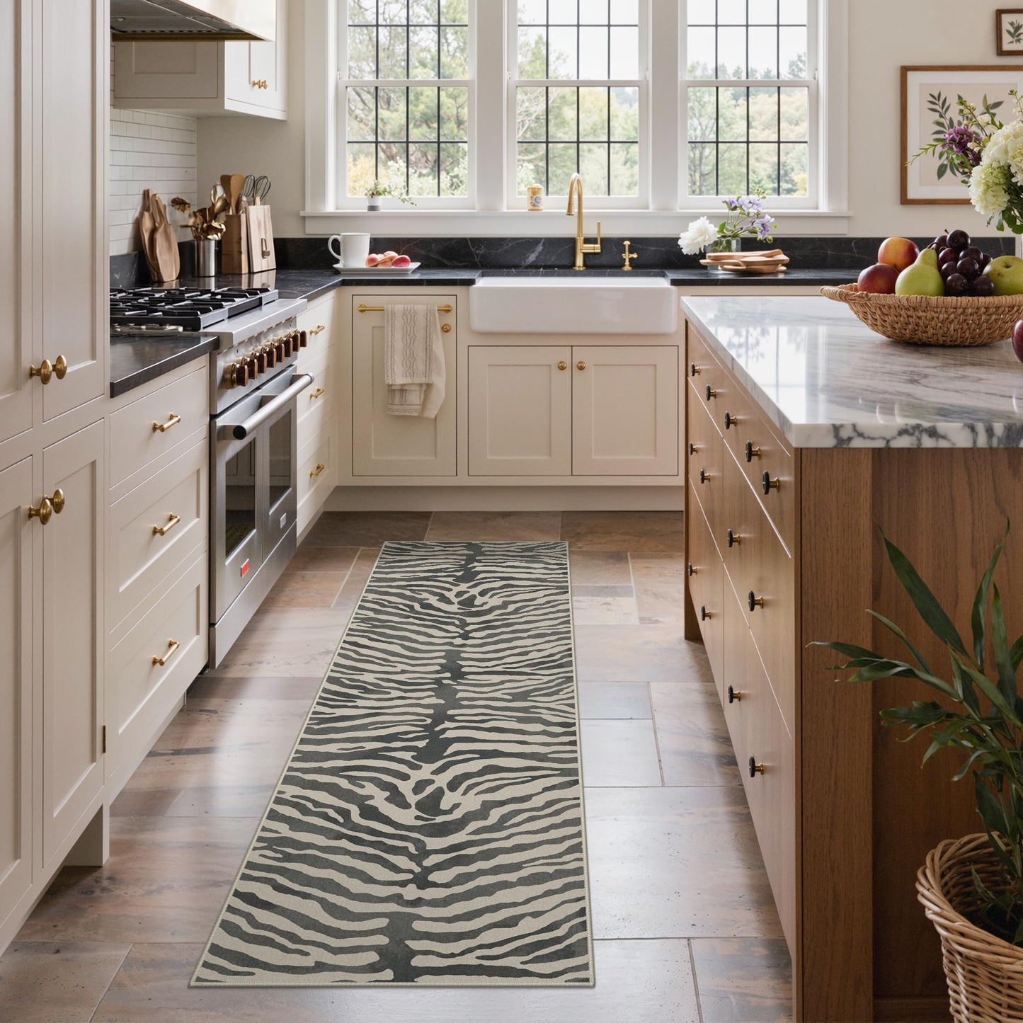 Bavni 2x6 Zebra Runners Rug for Hallways, Machine Washable Non Slip, Soft Print Animal Rugs for Entrance-Lightweight Low Pile Brown Carpet for Bedroom Kitchen and Corridor,Zebra