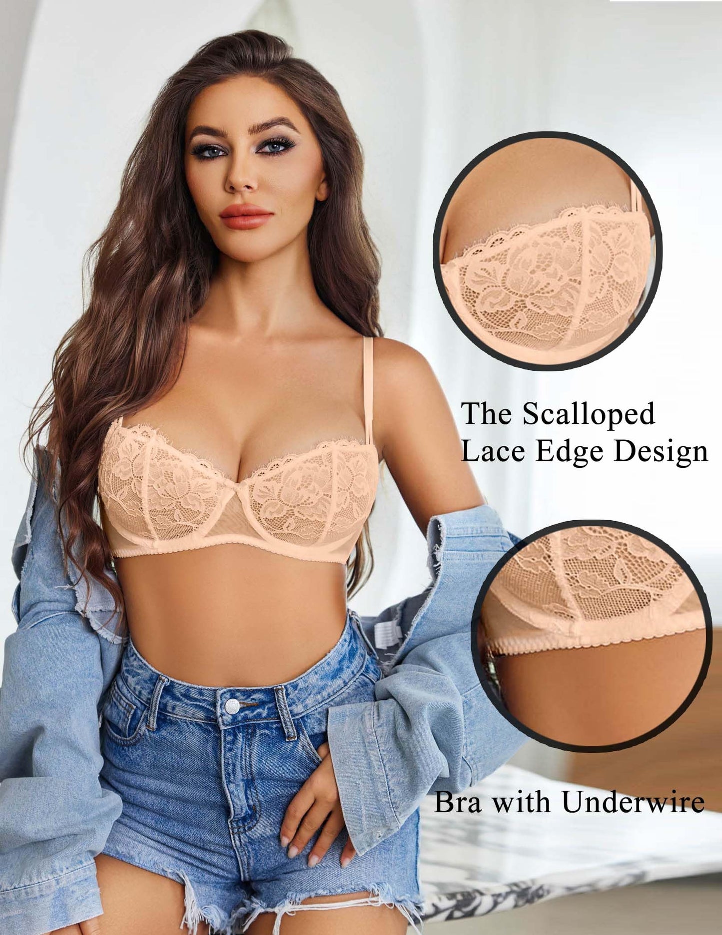 Avidlove Women's Sexy Lace Bra Sheer Balconette Underwire Unlined Everyday Bras Lingerie