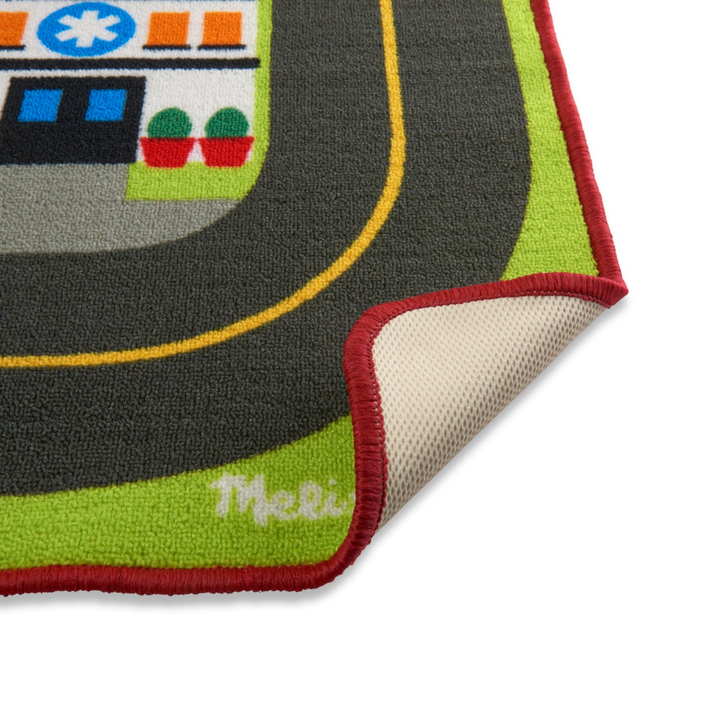 Melissa & Doug Jumbo Roadway Activity Rug, 4 Wooden Traffic Signs, 79" L X 60" W Pretend Play Road Activity Rug