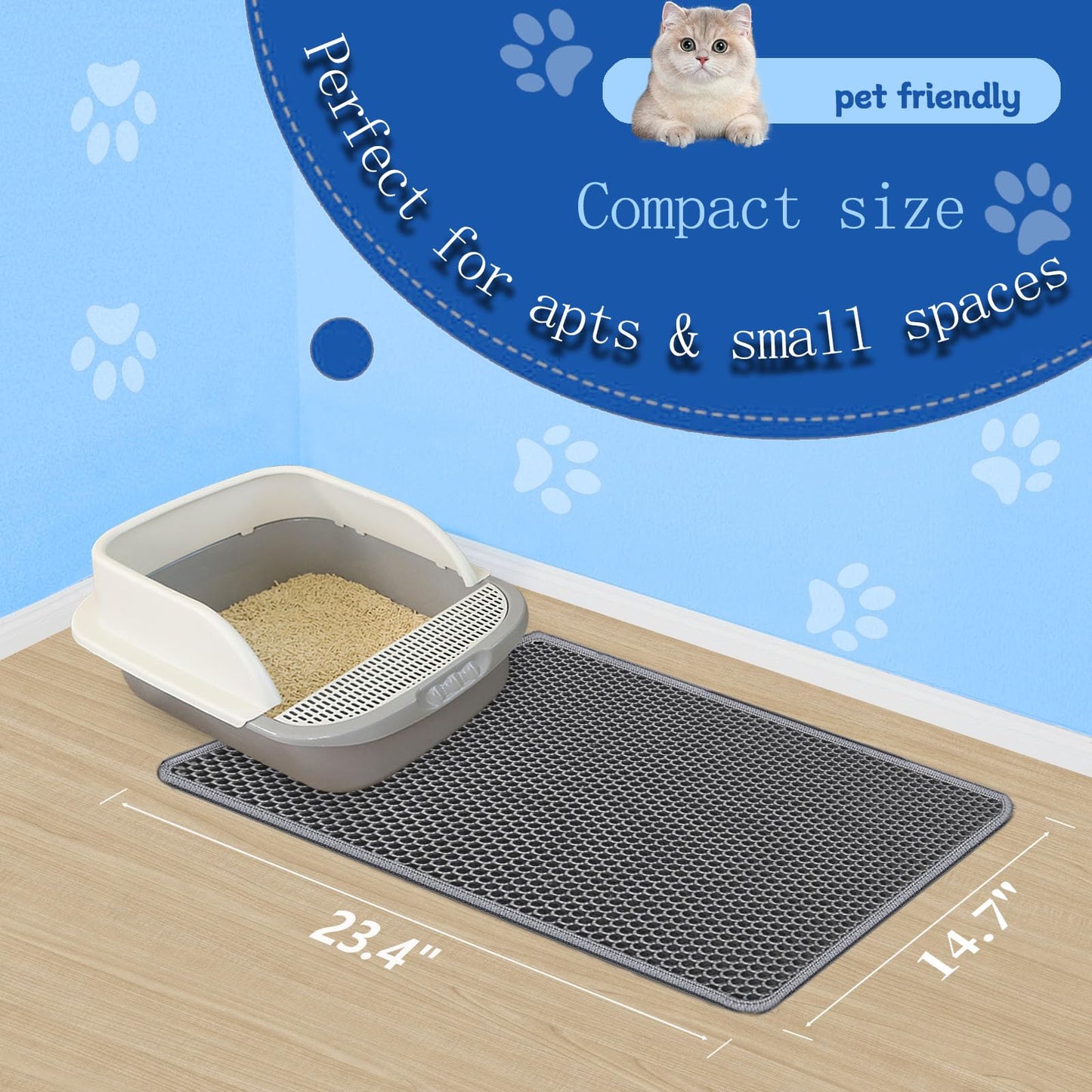 Xuanyaente Cat Litter Mat Litter Box Mat (Gray, 23.4 X 14.7 Inches)