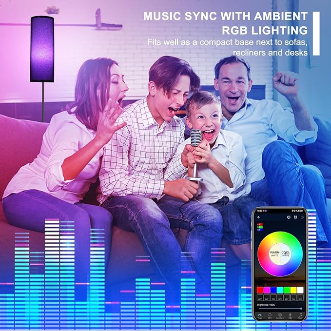 FRIDEKO HOME Floor Lamp, Color Changing Ambient Lighting for Living Room Bedroom, Standing Lamp with App & Remote Control, Tall Corner Lamp for Halloween Home Decor, 9W 800LM, Foot Switch, Black Shade