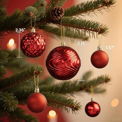 Annecy Christmas Tree Ornaments - 36 PCS Shatterproof Christmas Ball Ornaments Set for Holiday, Wreath & Party Decorations (Multi-Size, Red)