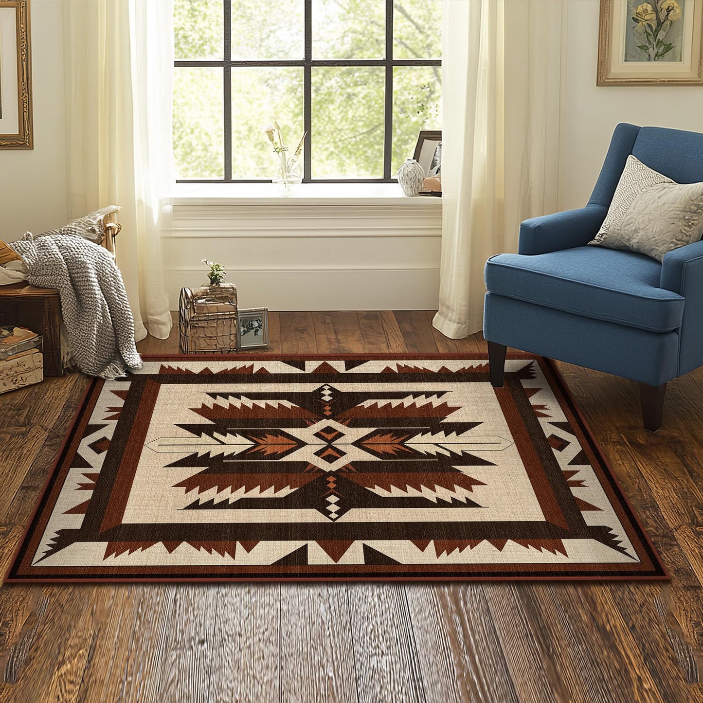 Cryvera 3x5 Western Aztec Area Rug for Bedroom Entryway Hallway Southwestern Rustic Rug Machine Washable Non-Slip Carpet for Bathroom Kitchen Bedside Dining Room