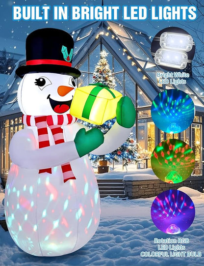 6FT Christmas Inflatables Outdoor Decorations,Inflatable Snowman Holding Gift Box Build-in LED Light-Christmas Blow Up Yard Decorations for for Indoor/Outdoor Holiday Garden Lawn Yard Patio