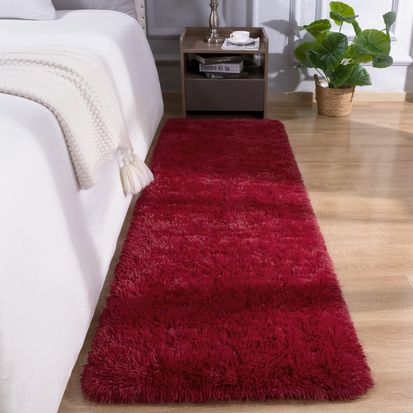 DETUM Wine Red Runner Rug 2x6 for Hallyway Entryway Kitchen Fluffy Area Rugs for Bedroom Soft Kids Room Rugs Furry and Washable Christmas Carpets