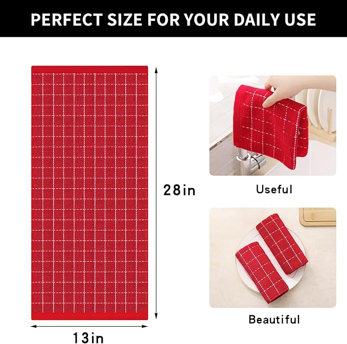 Homaxy 100% Cotton Terry Kitchen Towels, Checkered Designed, Soft and Super