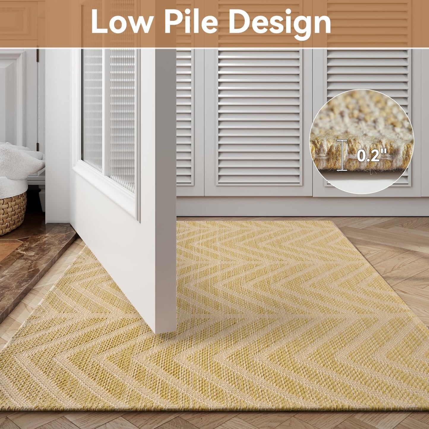 QiCaiJia Washable Entryway Rug 2x3 - Non Slip Small Door Mat Indoor Entrance - Low Profile Front Door Mats for Inside House - Boho Woven Foyer Rug - Absorbent Mud Mat for Entryway,Mudroom(2'x3',Brown)