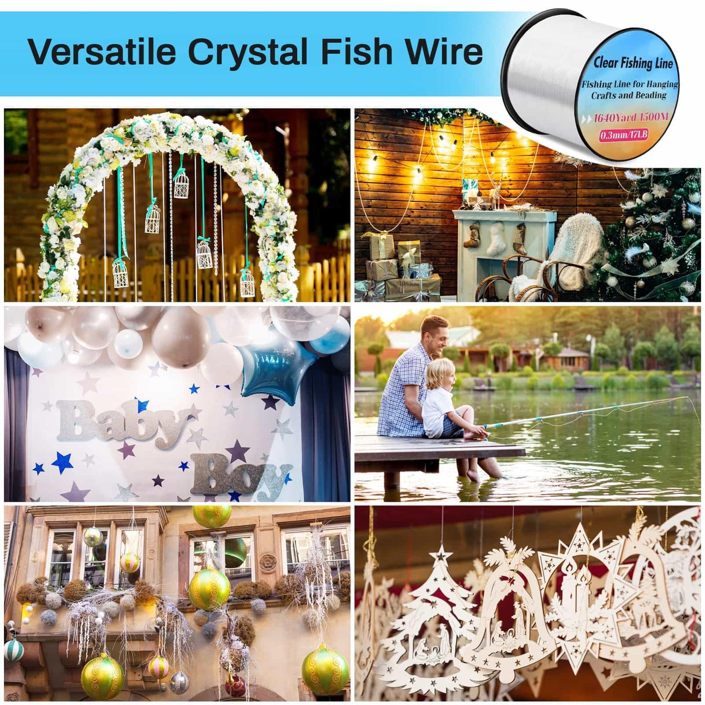 1640Yard/1500m Fishing Wire Nylon String Clear, Acejoz 0.3mm Fishing Line Invisible Hanging Wire Monofilament Line for Hanging Decorations Balloon Crafts