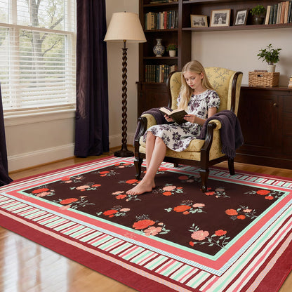 GarveeHome Red 8x10 Area Rug, Vintage Floral Design, Machine Washable Rug Low Pile, Lightweight Non Slip, Soft Carpet for Living Room Bedroom Dining Room Nursery
