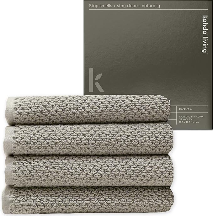 Luxury Silver-Infused Beige Washcloths 4-Pack, 12.9"x12.9"