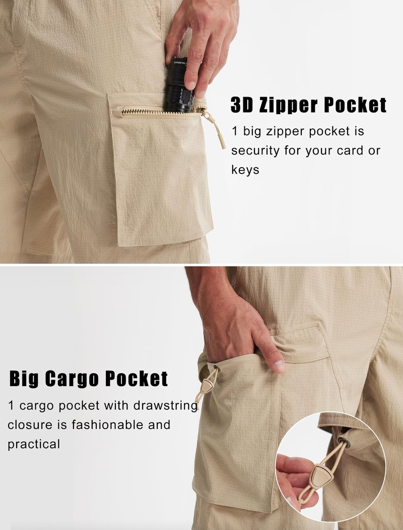 Libin Men's Shorts Casual All Day Comfy Quick Dry Lightweight Cargo Hiking Shorts Breathable Stretch Outdoor Sports Travel Summer Clothing with Zipper Pockets Khaki M