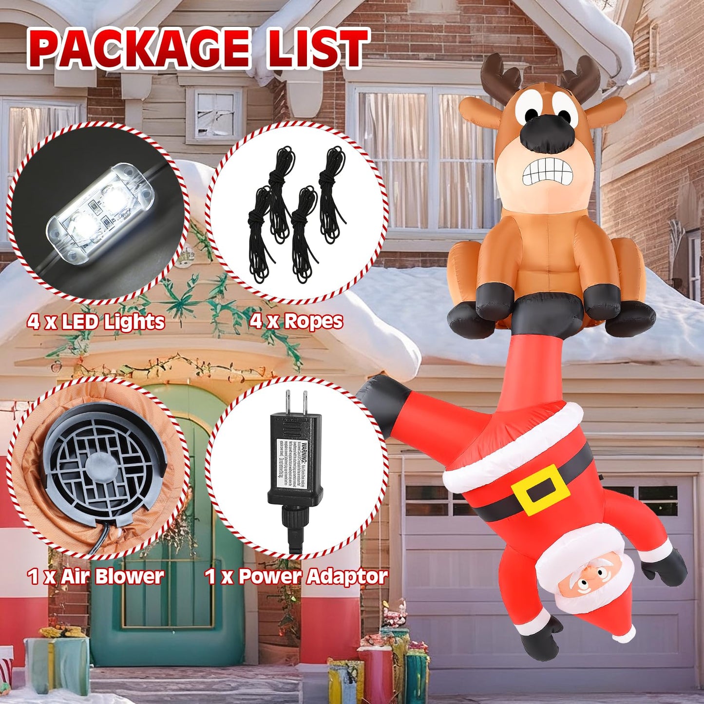 Wabolay Christmas Inflatable Climbing Santa Claus & Reindeer Outdoor Decorations 8 FT Giant Funny Hanging Blow Up Yard Inflatables Xmas Party Blowups with Led Holiday Outside Garden Lawn Roof Decor