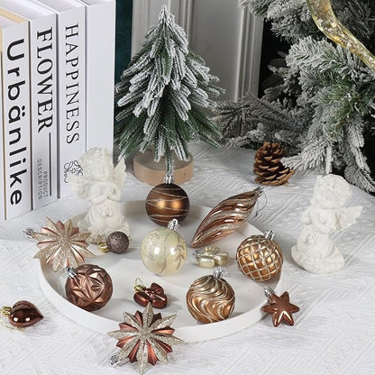 82Pcs Bronze Copper Christmas Ornaments Set,Shatterproof Brown and Gold Fall Decorations for Tree Assorted Plastic Craft Ball Ornaments for Holiday Xmas Party Decor (Copper & Gold)