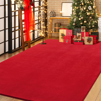 Softlife Red 4x6 Area Rug for Bedroom Living Room, Solid Non-Slip Fluffy Carpet with Soft Low Pile for Kids Boys Girls, Machine Washable Fuzzy Aethetic Rugs Home Dorm Decor