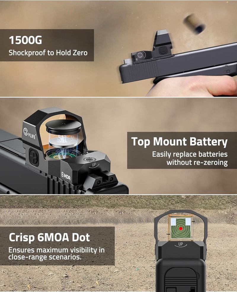 WolfCovert Pistol Dot Sight - 6 MOA Open Reflex Optics with 1.1" Large Lens | Adapter for MOS & 21MM Picatinny