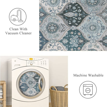 Lahome Moroccan Trellis Front Door Mat Indoor Entrance, 2x3 Rugs for Entryway Non-Slip Washable Indoor Door Mat, Oriental Accent Small Rug for Kitchen Bedroom Bathroom Elise, Blue