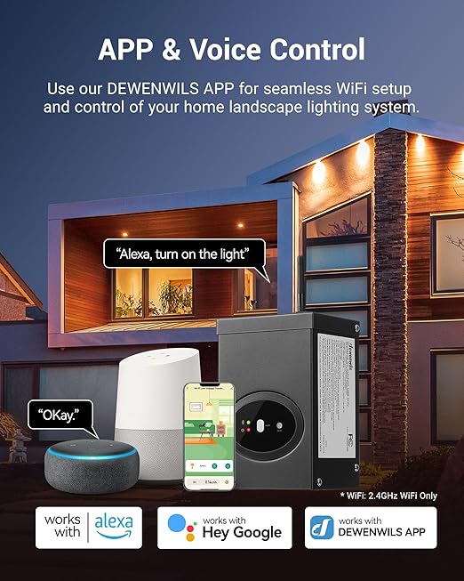 DEWENWILS 300W Smart Low Voltage Transformer, Compatible with Alexa and Google Home, 120V AC to 12V AC for LED Landscape Lights, Outdoor Lighting, ETL Listed, Waterproof, Schedule and Timer