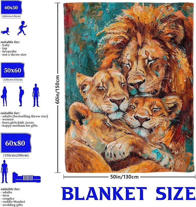 Lion Family Throw Blanket for Boys Girls Kids Adults Women, Fuzzy Warm Soft Cozy Flannel Blankets Gifts for Bedroom, Couch, Travel, Home Decor 40x50 in