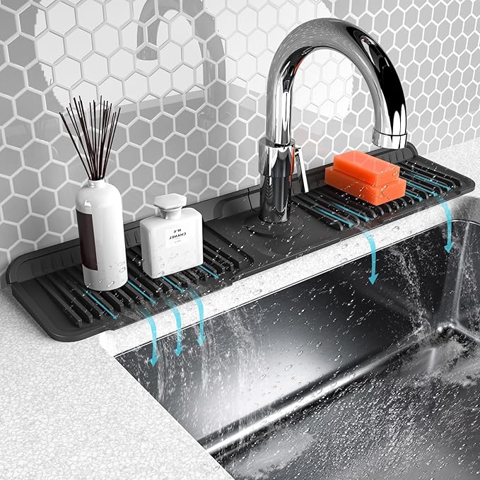 Folding faucet mat for kitchen sink-sink splash guard behind faucet-silicone