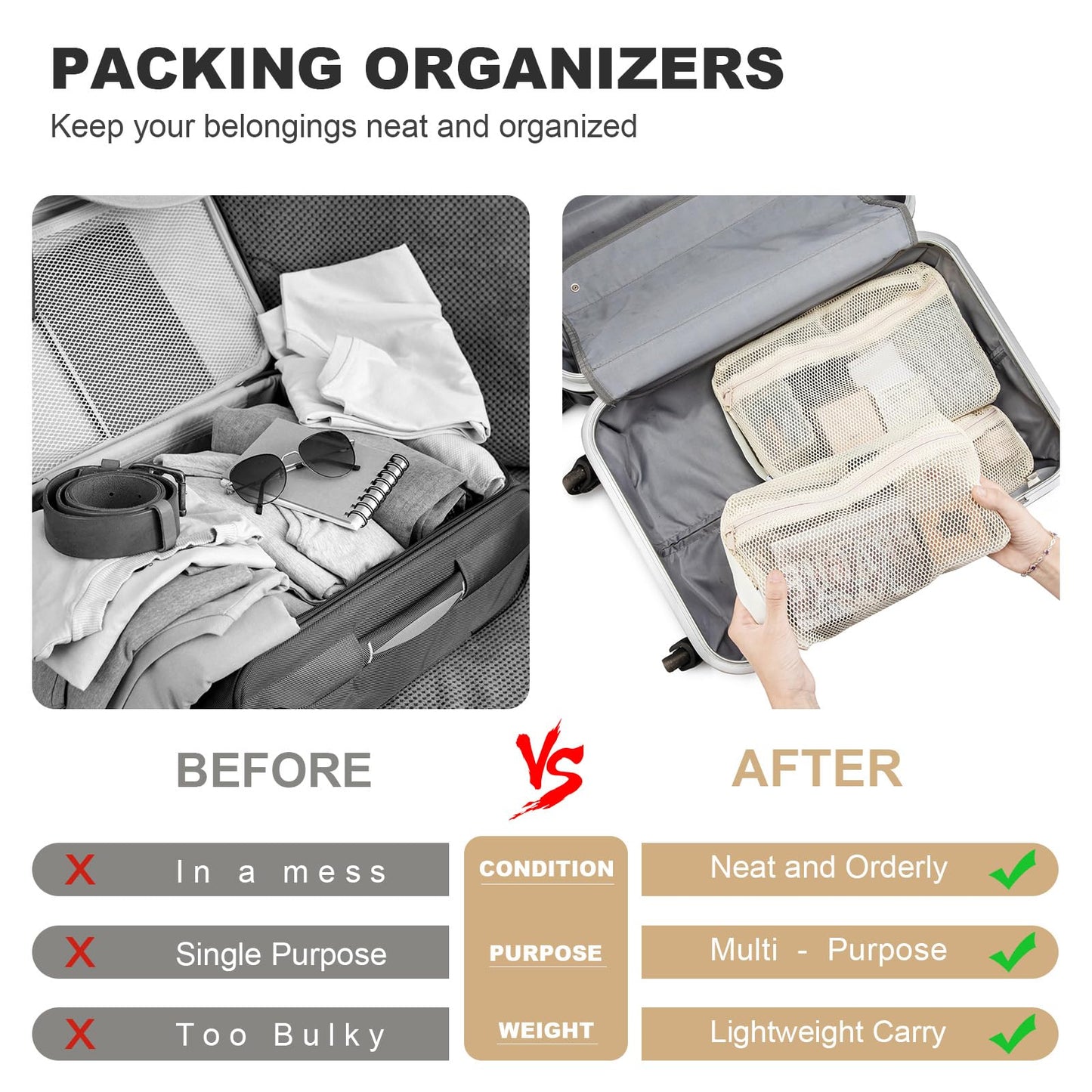 NOL Natural Organic Lifestyle 3-Pack Mesh Travel Toiletry Bags - Clear Zipper Travel Organizer, Airport Carry-On Compliant Reusable Cosmetic Makeup Bag for Women & Men (Cream)